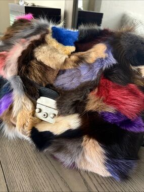 Aqua Multicolor Patchwork Fur Shoulder Bag